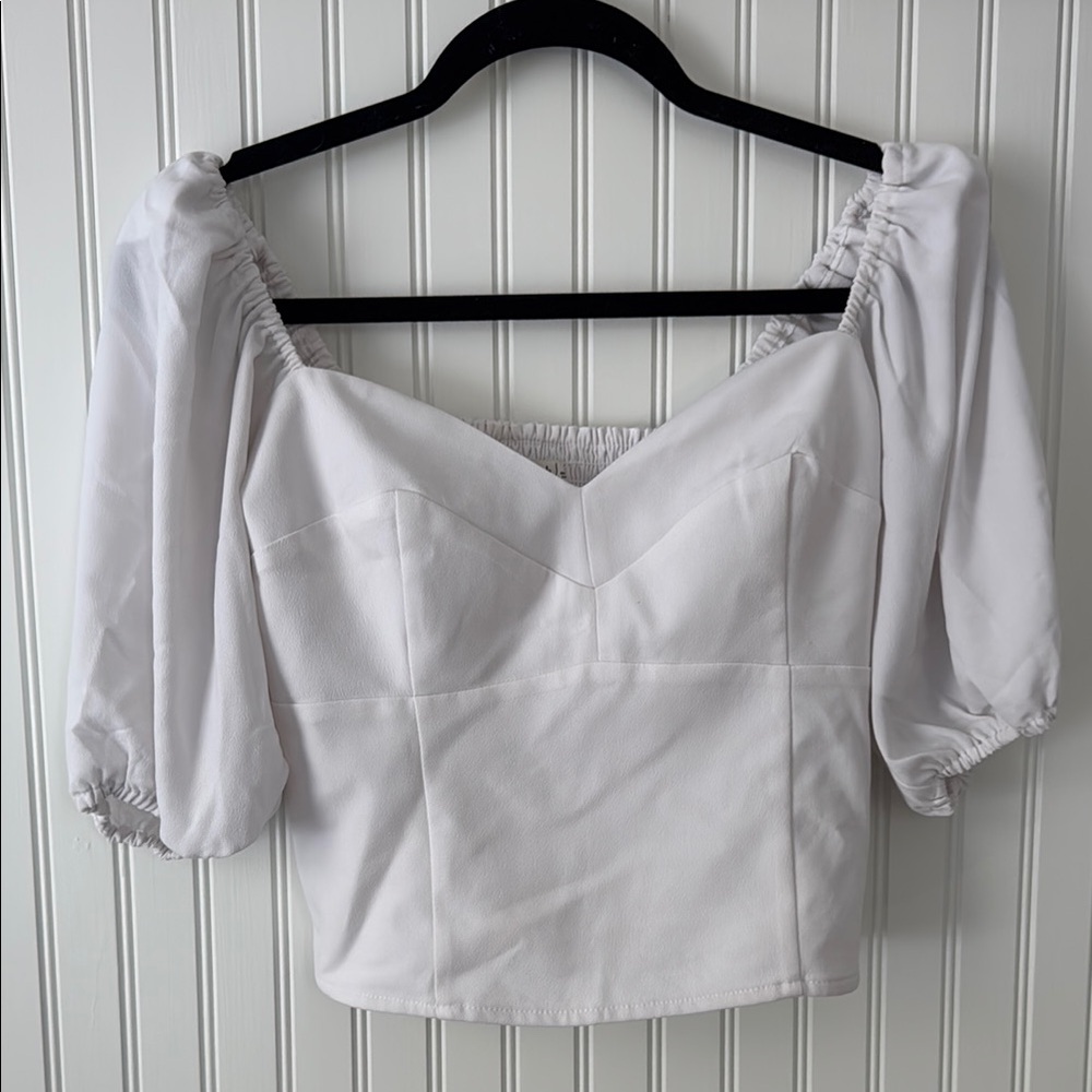 Abercrombie & Fitch White Fitted Bustier Blouse with 3/4 Sleeves